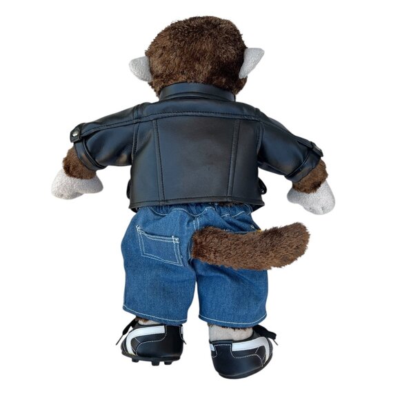 BAB Brown Monkey Plush Toy In Faux Leather Jacket & Denim Outfit With Sneakers - Picture 3 of 16